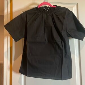 THAKOON Black smocked, neck, tee size small pit to pit 18 short sleeve NWT